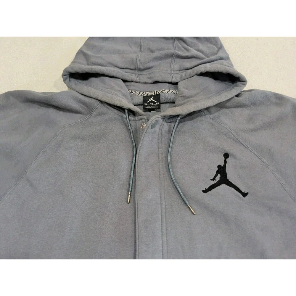 Jordan Jump Man Full Zip Hoodie Long Sleeve Pockets Logo Heavy Gray Adult XL